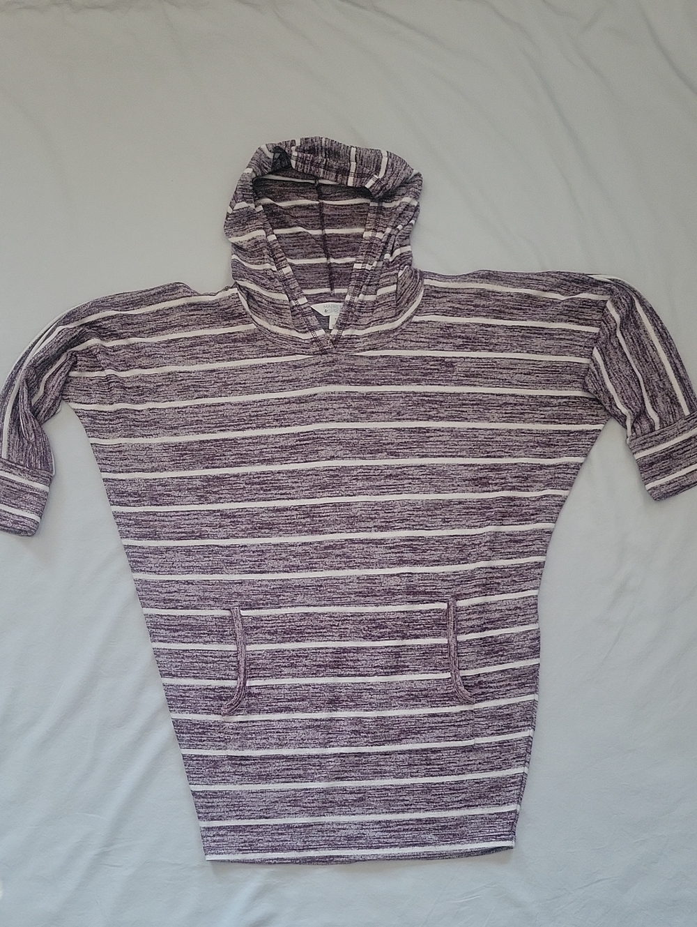 Market & Spruce Striped 3/4 Sleeve Hoodie - Purple & White